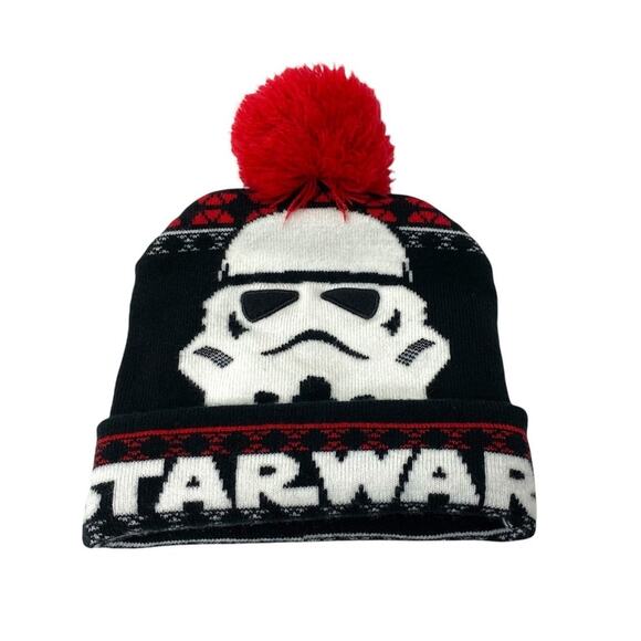 Star Wars black and red rib knit storm trooper pom beanie hat - Picture 1 of 5